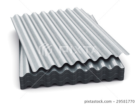 Group of wave shaped zinc-plated metal sheets 29581770