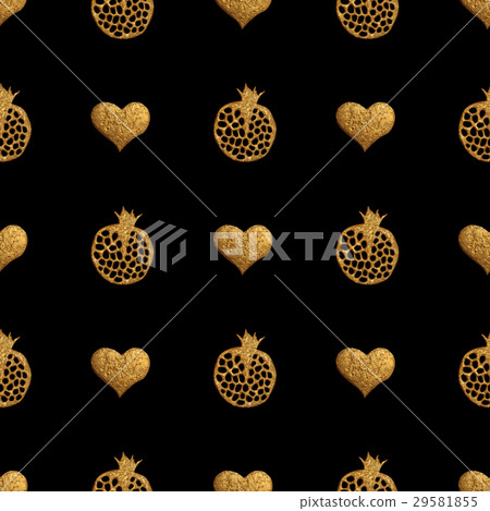 Gold abstract pomegranate pattern. Hand painted. Gold abstract pomegranate pattern. Hand painted. 29581855