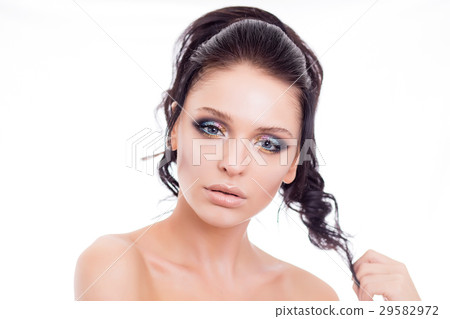 Colorful make-up woman face, beautiful brunette Colorful make-up woman face, beautiful brunette 29582972