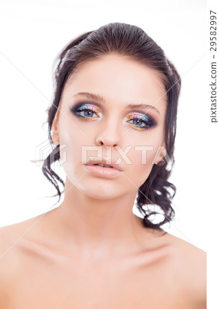 Colorful make-up woman face, beautiful brunette Colorful make-up woman face, beautiful brunette 29582997