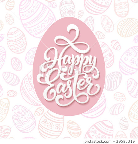 Happy Easter lettering on pink seamless pattern 29583319