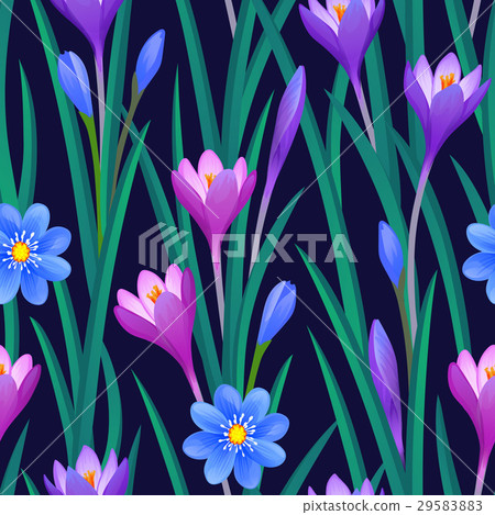 Floral seamless pattern with crocuses Floral seamless pattern with crocuses 29583883
