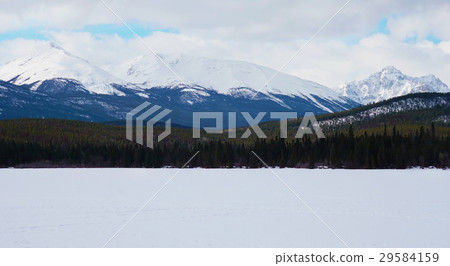 Frozen lake and mountain with snow covered Frozen lake and mountain with snow covered 29584159