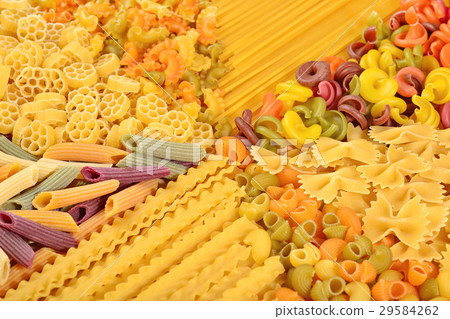 Assortment of colored uncooked Italian pasta Assortment of colored uncooked Italian pasta 29584262