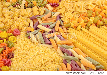 Assortment of colored uncooked Italian pasta Assortment of colored uncooked Italian pasta 29584264