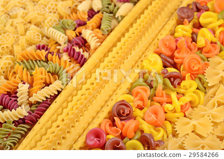 Assortment of colored uncooked Italian pasta Assortment of colored uncooked Italian pasta 29584266