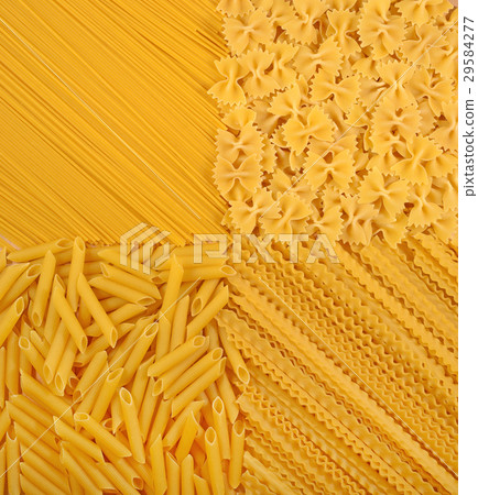 Assortment of uncooked Italian pasta as background 29584277