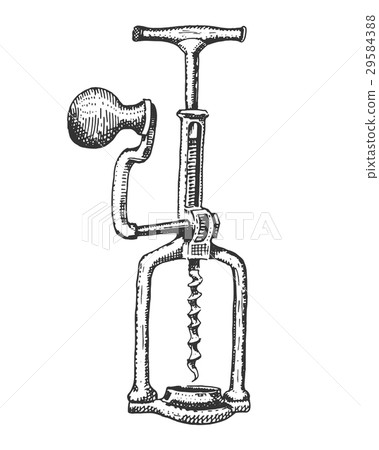 corkscrew isolated on white hand drawn engraved corkscrew isolated on white hand drawn engraved 29584388
