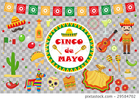 Cinco de Mayo celebration in Mexico, icons set 29584702