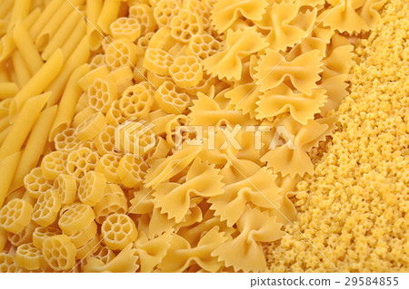 Assortment of uncooked Italian pasta close up 29584855