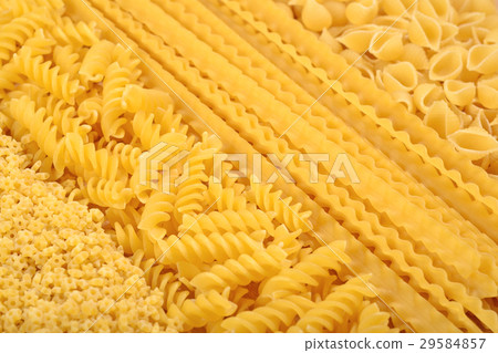 Assortment of uncooked Italian pasta close up 29584857
