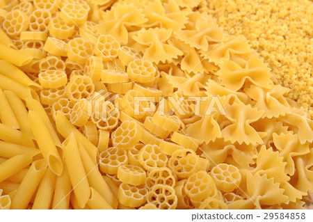 Assortment of uncooked Italian pasta close up 29584858