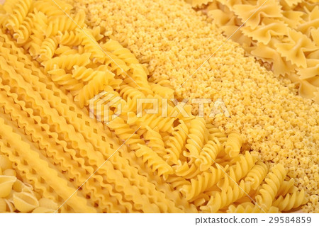 Assortment of uncooked Italian pasta close up 29584859