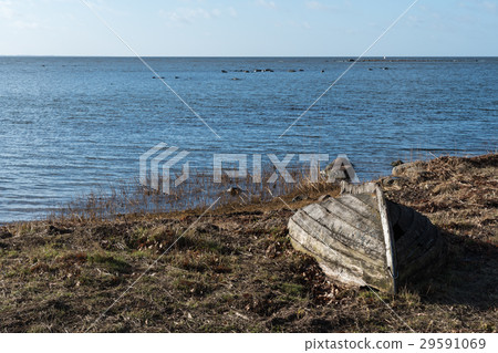 Abandoned rowboat by the coast Abandoned rowboat by the coast 29591069