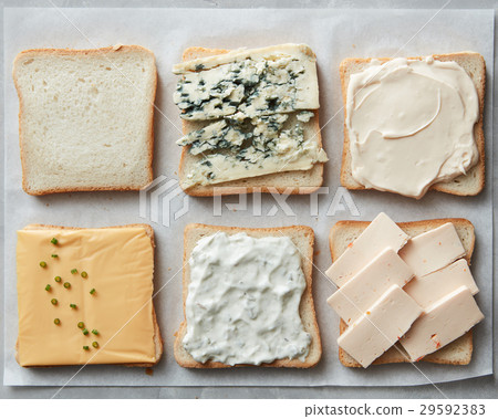 Assorted cheeses on toasts 29592383