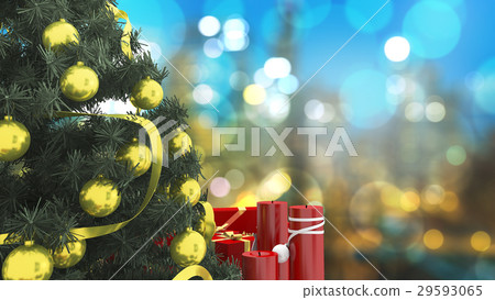 close up christmas tree with red candle close up christmas tree with red candle 29593065