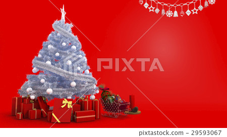 white christmas tree with gift and decor in red ba white christmas tree with gift and decor in red ba 29593067