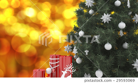close up christmas tree with red candle close up christmas tree with red candle 29593069
