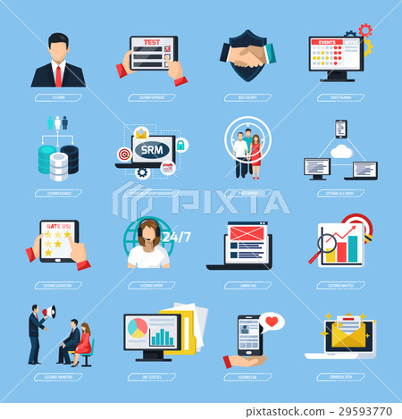 CRM System Flat Icons Set 29593770