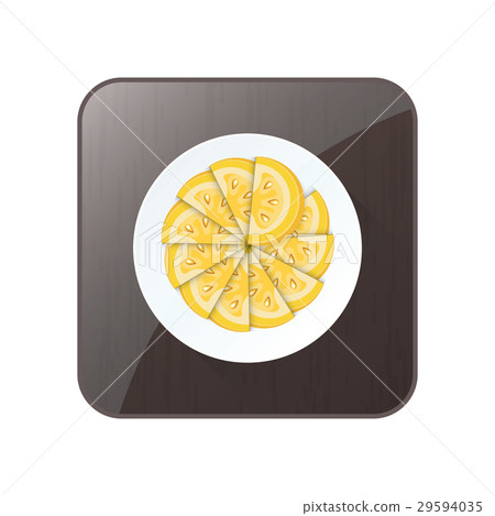 Circle Sliced Tomato Yellow Color icon and button 29594035
