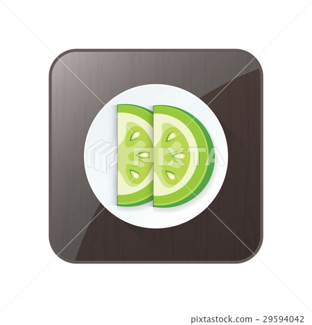 Sliced Green Tomato 3D Icon  and button 29594042