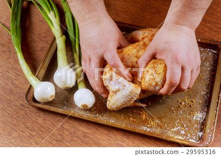 chef marinated raw chicken in bowl chef marinated raw chicken in bowl 29595316