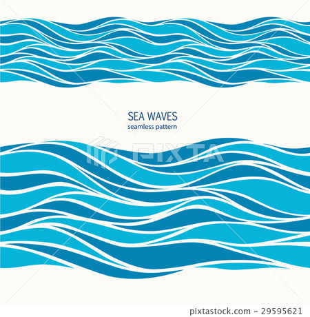 Marine seamless pattern with stylized blue waves - Stock Illustration ...