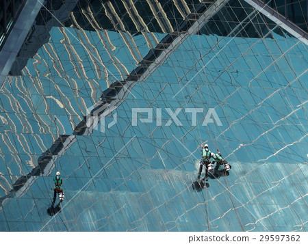 men cleaning glass building men cleaning glass building 29597362