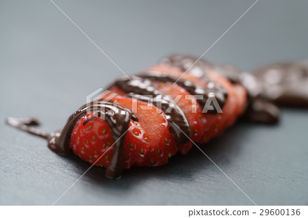 sliced ripe strawberry with dark premium chocolate sliced ripe strawberry with dark premium chocolate 29600136