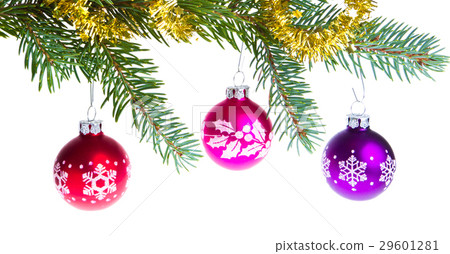 christmas balls on spruce branch christmas balls on spruce branch 29601281