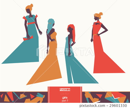 Vector fashion girls in evening dresses apparel 29601330