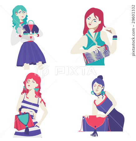 Fashion collection with bright flat girls with bag Fashion collection with bright flat girls with bag 29601332