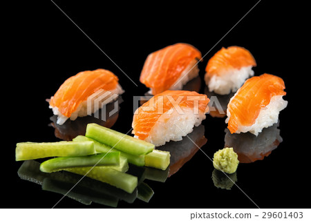 Japanese sushi nigiri with salmon and wasabi 29601403