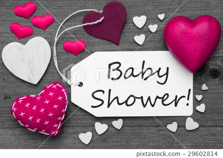 Label With Pink Hearts, Text Baby Shower 29602814