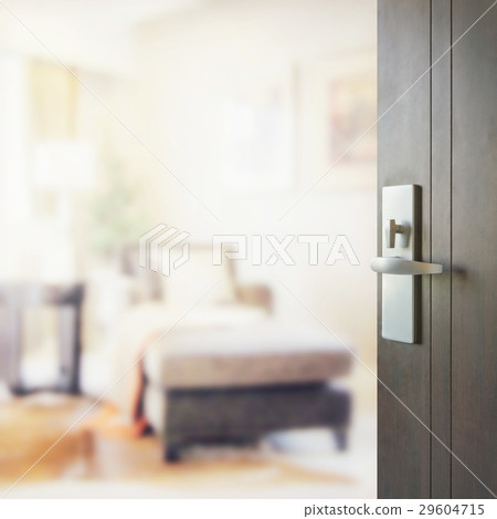 opened wooden door to modern living room interior opened wooden door to modern living room interior 29604715
