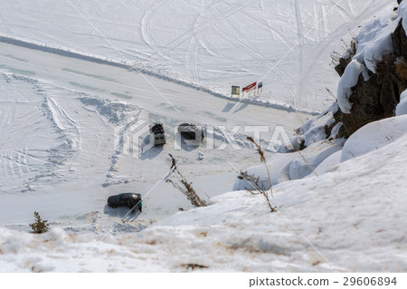 Entry to the road on the ice of winter lake Baikal Entry to the road on the ice of winter lake Baikal 29606894