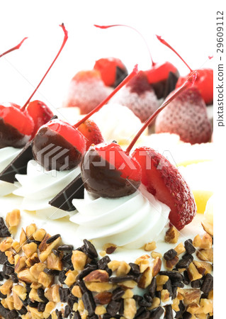 Ice cream cake with cherry on top Ice cream cake with cherry on top 29609112