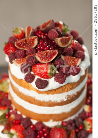 Naked cake on the gray background. Cake with fresh Naked cake on the gray background. Cake with fresh 29617195