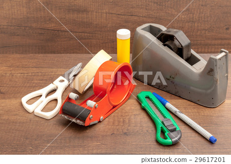 Broken and Dirty Stationary on wooden background. 29617201