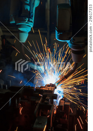 Robot welding automotive part in factory Robot welding automotive part in factory 29617353