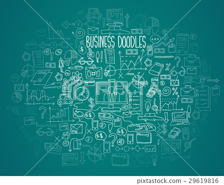 Hand draw doodle elements bank business finance 29619816