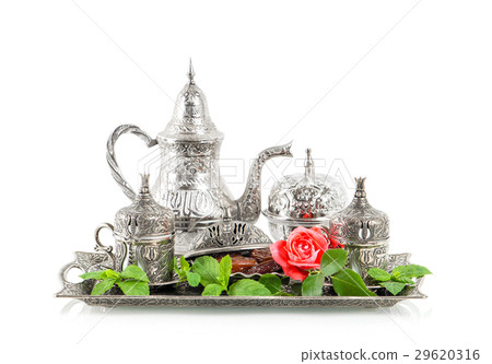 Holidays table setting with mint leaves and rose 29620316