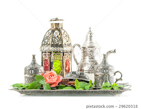Ramadan kareem. Tea table setting withdates Ramadan kareem. Tea table setting withdates 29620318