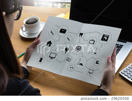people using smart phone,laptop, online communic 29620508