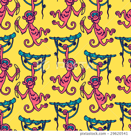 Cute baby monkey hanging on tree 29620541