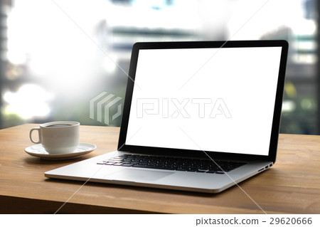 Laptop with blank screen on table interior, Laptop with blank screen on table interior, 29620666