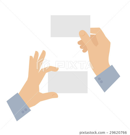 Two men's hands are holding business cards.  29620766