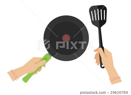 Female hands with empty teflon cooking pan  29620769