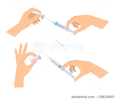 Hands with syringe and vial. Science, medical 29620803