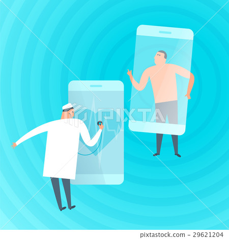 Doctor exams patient's heartbeat by phone. 29621204